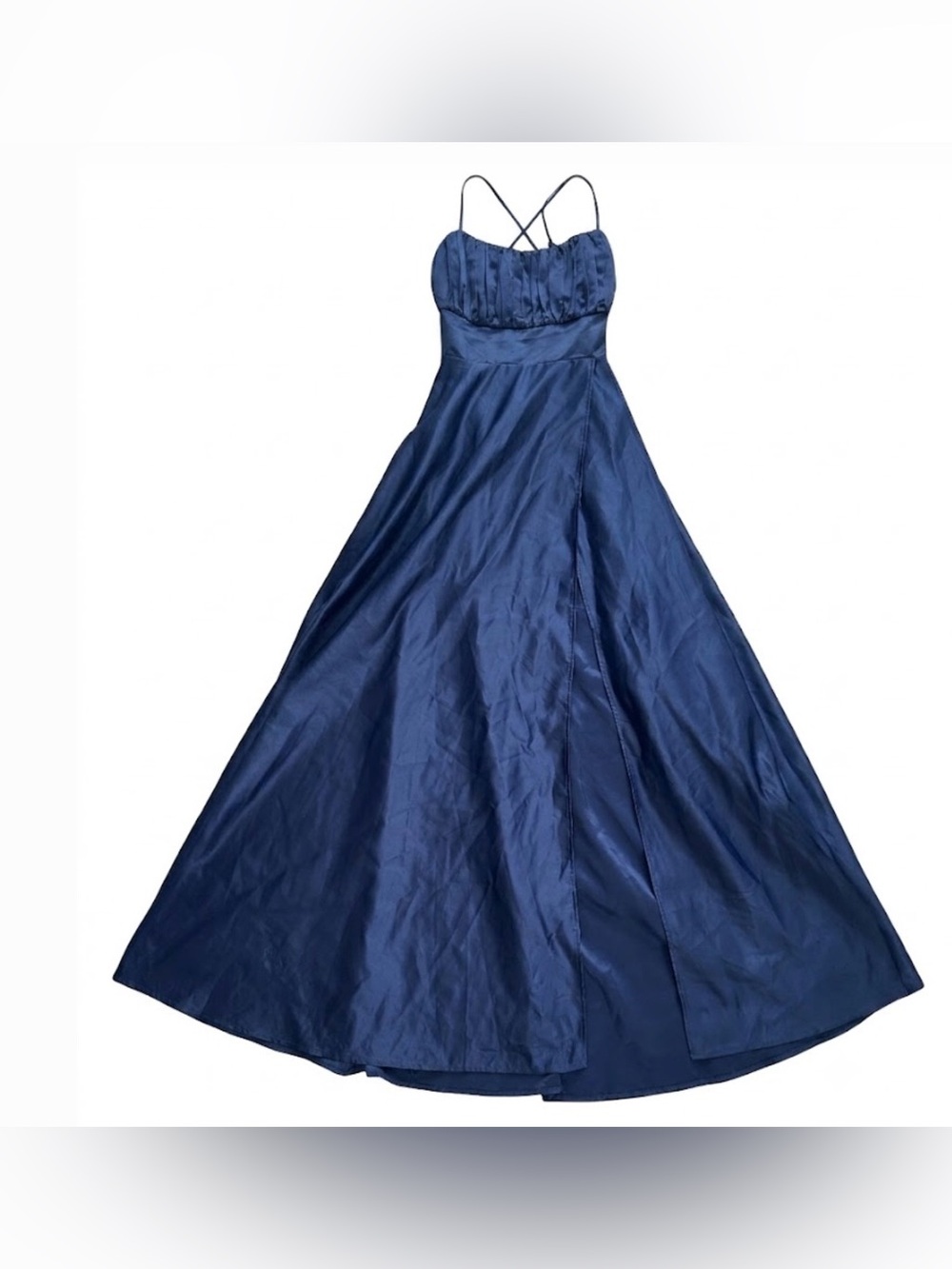 MANIJU Elegant Navy Spaghetti-Strap Maxi Dress with High Side Slit SIZE L - Picture 2 of 8